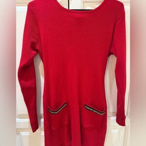 AB studio Red Long Tunic Sweater with 2 pockets accent M (2)